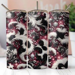 Cow Print Pink Glitter Tumbler Wrap PNG Design Western Black and White cowhide Print Sparkle 20 oz Skinny Tumbler Straight Digital Download