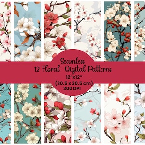 Kirschblüte Kunstdrucke, Frühling Blumen digitale Tapete, nahtlose Muster für Zeitschriften, Planer, Einladungen, Scrapbooking, Kartenherstellung
