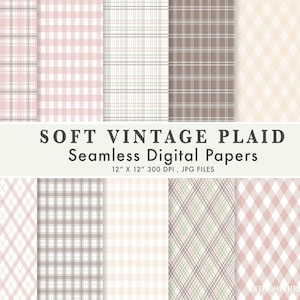 Weich Vintage Plaid Digital Paper Pack, 20 nahtlose Vichy Muster, Scrapbook Hintergründe, Instant Download, kommerzielle Nutzung