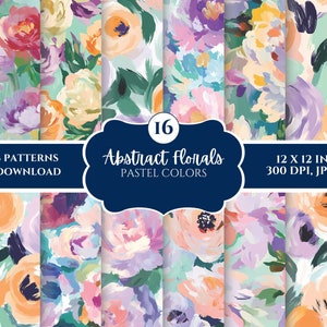 Abstract Pastel Floral Digital Background PNG Bundle , Colorful Seamless Pattern Sublimation Designs Modern Digital Paper Trendy Patterns