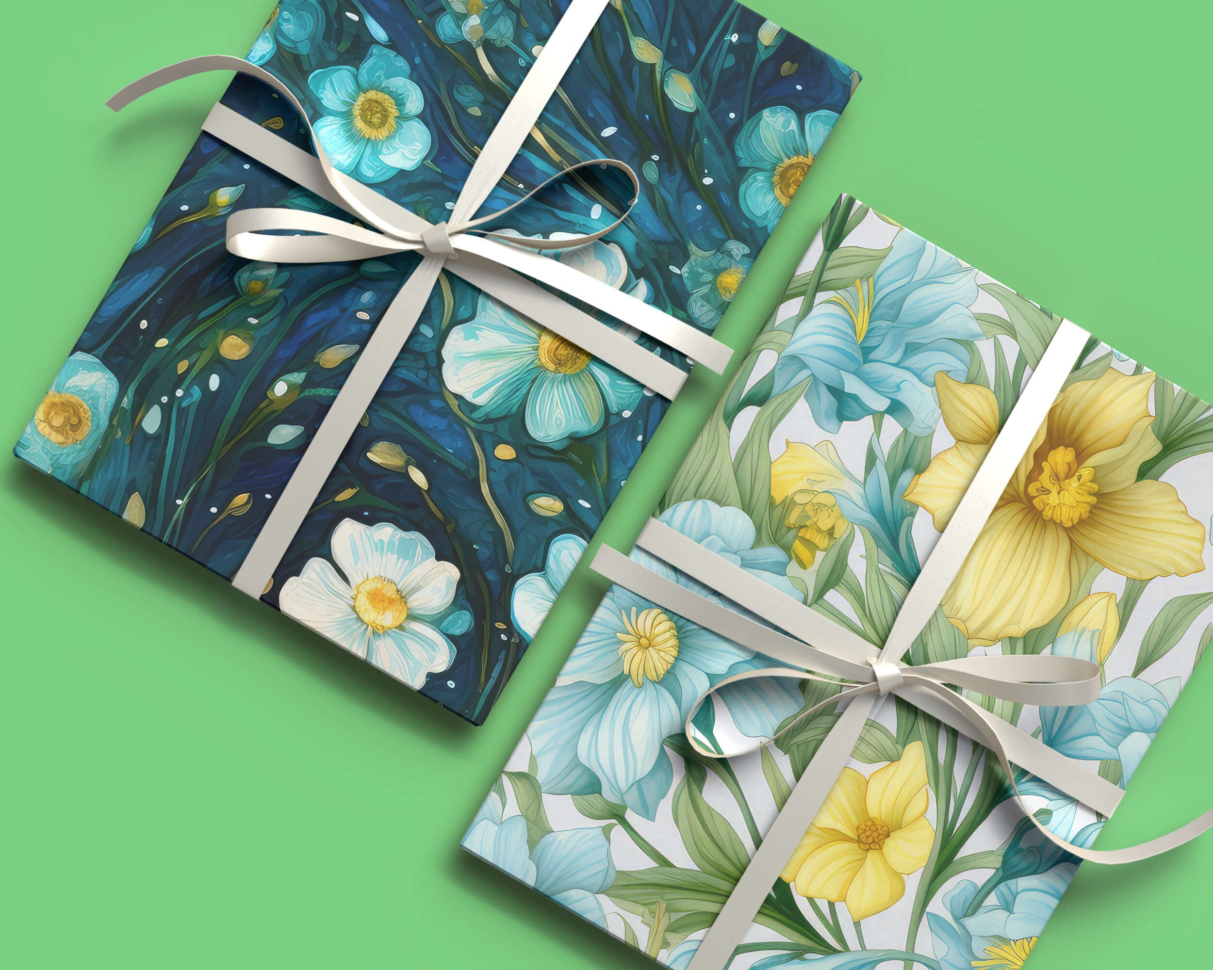 Watercolor Flowers Digital Paper Green Floral Wallpaper Blue - Etsy