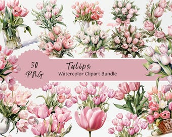 Clipart de tulipanes, diseño floral de acuarela para manualidades de sublimación, decoración y scrapbooking, ramo de tulipanes, clipart imprimible, descarga digital
