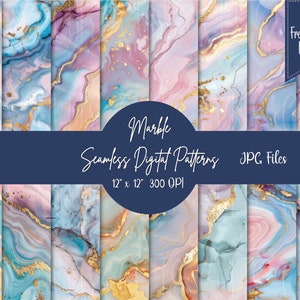 Seamless Marble Background ,Blue Pink Gold Marble Textured Digital Art Prints , Marble Stone Digital Paper ,Commercial Use, Instant Download