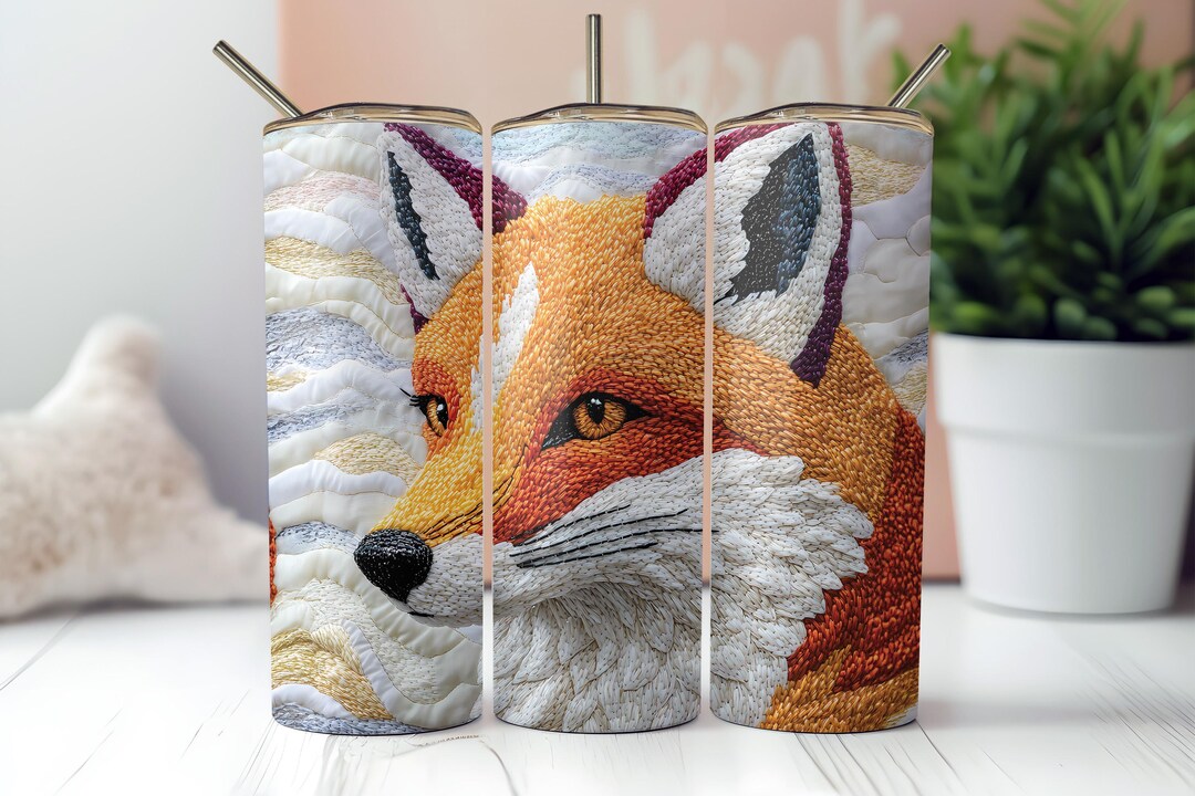 3D Embroidered Fox Tumbler Wrap 20 Oz Skinny Tumbler Sublimation Design ...