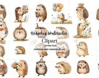 Watercolor Hedgehog Clipart Bundle, Nursery Decor (Digital Download)