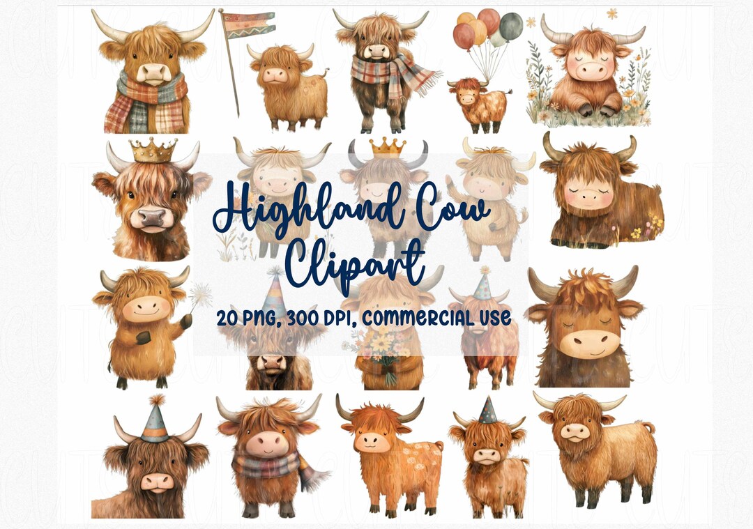 Highland Cow Watercolor Clipart, Farm Animal PNG (digital Download) - Etsy