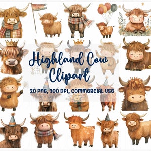 Highland Cow Watercolor Png Clipart Sublimation Design, Farm Animal Illustration, Highland Cow Print Images, Digital Download