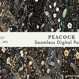 Dark Peacock Pattern, Stunning Textile for Home Decor, Vibrant Wall Art, Modern Bohemian Style, Instant Download, Repeating Files