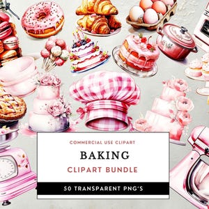 Watercolor Baking Clipart Bundle Baking Supplies Png Watercolor Kitchen Utensils Culinary Clipart Desserts Bakery Logo Instant Download