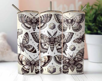 Vintage Butterfly and Moth Tumbler Wrap Cottagecore Aesthetic 20oz Skinny Tumbler Design, Butterfly Sublimation PNG,Cottage Core Tumbler Art