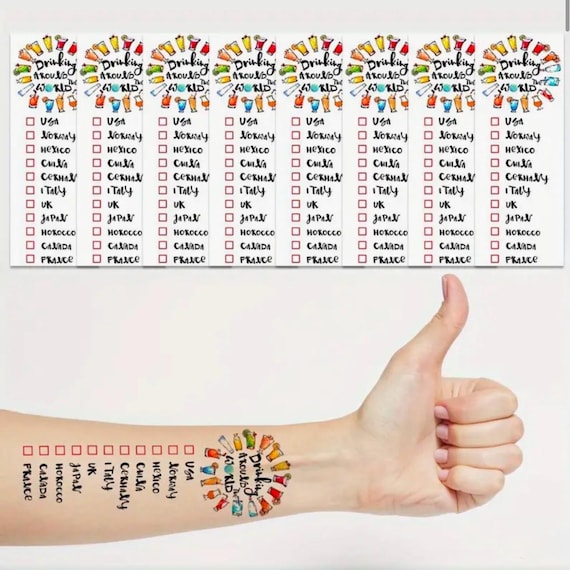 Walt Disney World Drinking Eating Around the World Temporary Tattoo Check list