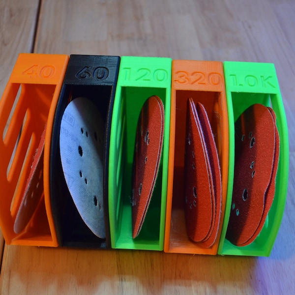 Get organized: 3d printed 5" sanding pad organizer with custom labels in multiple colors - your workshop's best friend!