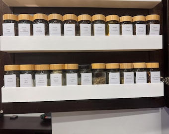 Custom Spice Rack, Made to Fit Any Length up to 20 in, 3D Printed Spice Organizer for Cabinet, Pantry or Shelf, Kitchen Storage Gift
