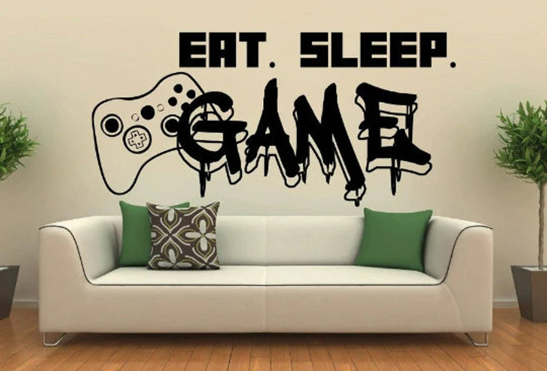 Gamer Wall Decal Eat Sleep Game Controller Video Game Wall Sticker for ...