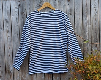 Marineblau und Weiß, Langarm, 100% Baumwolle gewebt, Marine Breton, Unisex Matrosen Shirt, S/M/L/XL