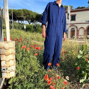 Overall Railway Worker Boiler Suit Vintage Workwear Painter/Mechanic/Track Worker Blue Herringbone Pattern