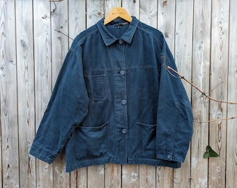 Seltene, 50er Petrol Blau Vintage Chore Jacke, hochwertig, 100% Baumwolle Indingo Arbeitsjacke