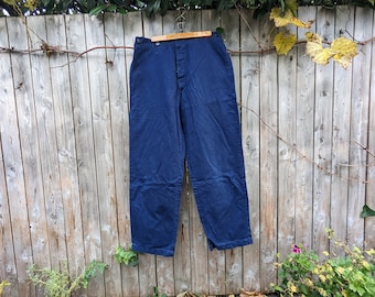 Pantalon de travail vintage/pantalon de travail élégant et robuste en bleu avec motif à chevrons.