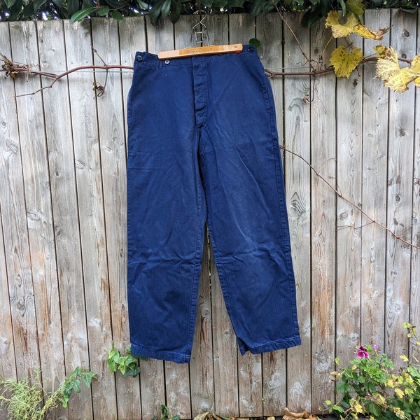 Vintage Workwear Hose/ Arbeiterhose Stilvoll und Robust in Blau mit Fischgrätenmuster