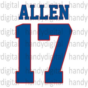以下が含まれることがあります： 白地に「ALLEN」と「17」の文字が入った青と赤のジャージ