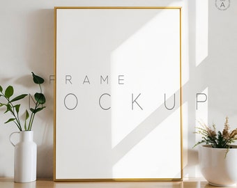 A4 Wood Frame Mockup, Shadow Overlay Thin Frame, Interior Frame Mockup, Print Mockup Frame, Digital Frame Mockup, Standing Floor Frame, L143