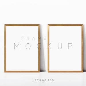Wood Frame Mockup Set of 2/A4, Gold Mockup Frame, Vintage Blank Frame Mockup, Rustic frame Template, A4 Vintage Gold Frame Mockup