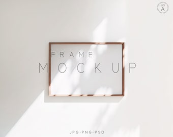 A4 Wood Frame Mockup, Shadow Overlay, Minimalist Wood Frame Mockup, Horizontal Frame Mockup, Modern Wood A4 Minimalist Wall Art Display, L94