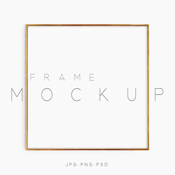 Wood Thin Frame Mockup, Square Frame Mockup, Digital Frame Mockup, Print Mockup Frame, Thin Wood Frame Mockup, Realistic Look, Gold Frame