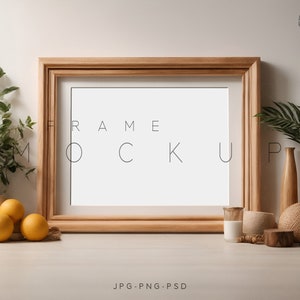Horizontal Interior Mockup Frame, 4x3 Horizontal Interior Mockup, Living Room Frame Mockup Display, Wood Interior, Wooden Frame Mockup, L138