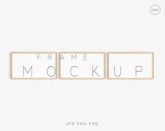 16x9 Frame TV Mockup, Set of 3, Digital Art Frame (psd, png, jpeg)