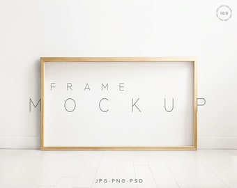 16x9 Horizontal Frame Mockup, Minimalist Wood (Digital Download)
