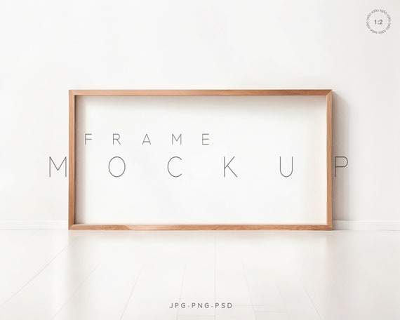 Minimalist Wood 1x2 Frame Mockup, Horizontal Poster Display (JPEG