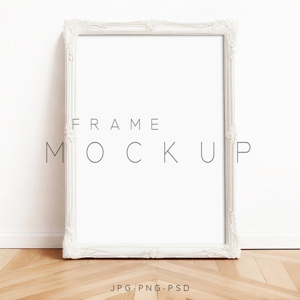 White Frame Mockup, Modern Digital Mockup, A4 Styled Framed Art Display, Styled Vertical Frame Template, PNG JPG PSD Smart Object, L102