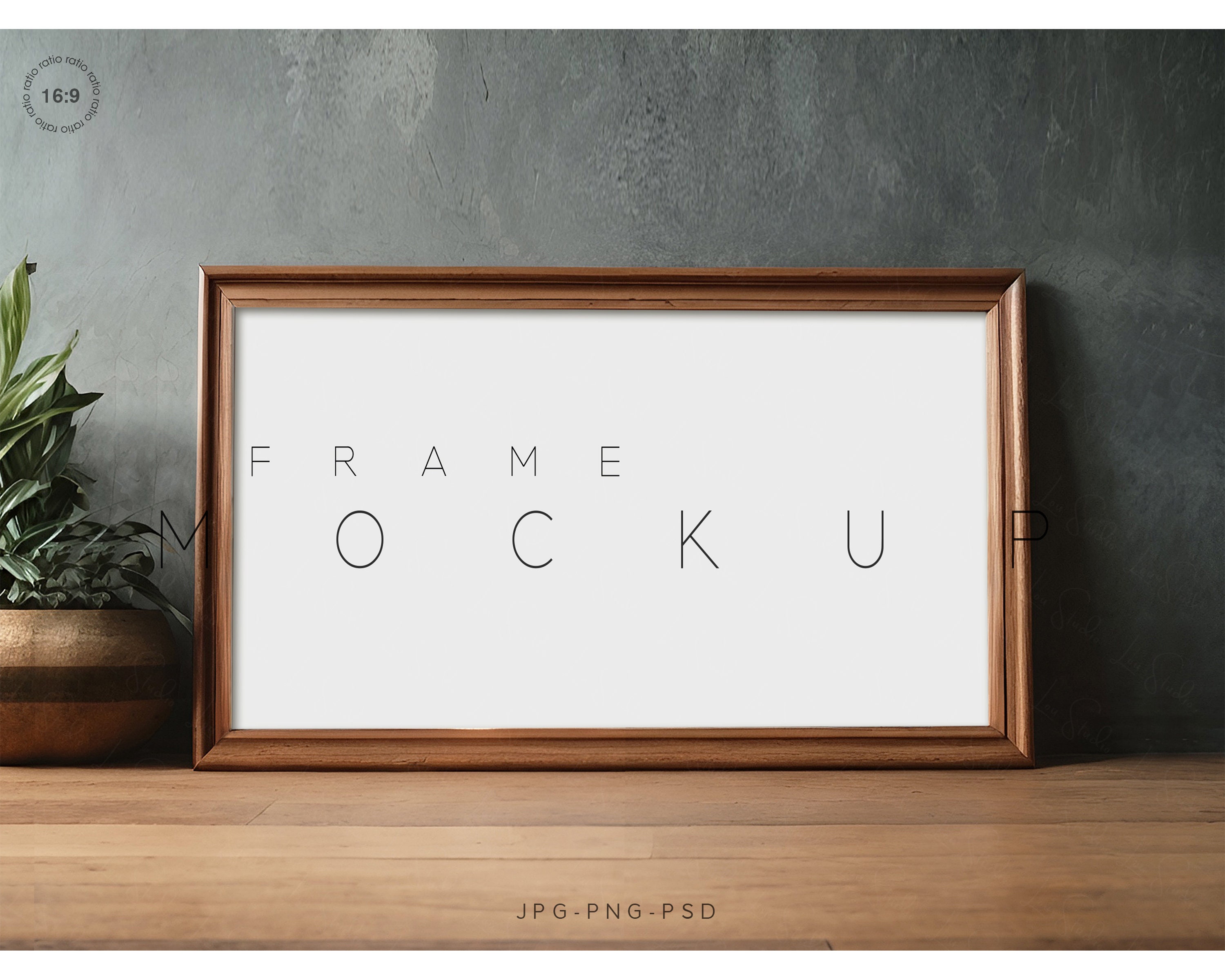 その他 free! visual frame 16x9 Horizontal Frame Mockup, Wood Interior Display (digital