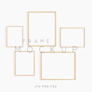 Gallery Wall Set, Gallery Wall Mockup, Wood Framed Art Display with 5 Frames, Minimal Wood Frame Mockup, Poster Frame Mockup, Print Mockup