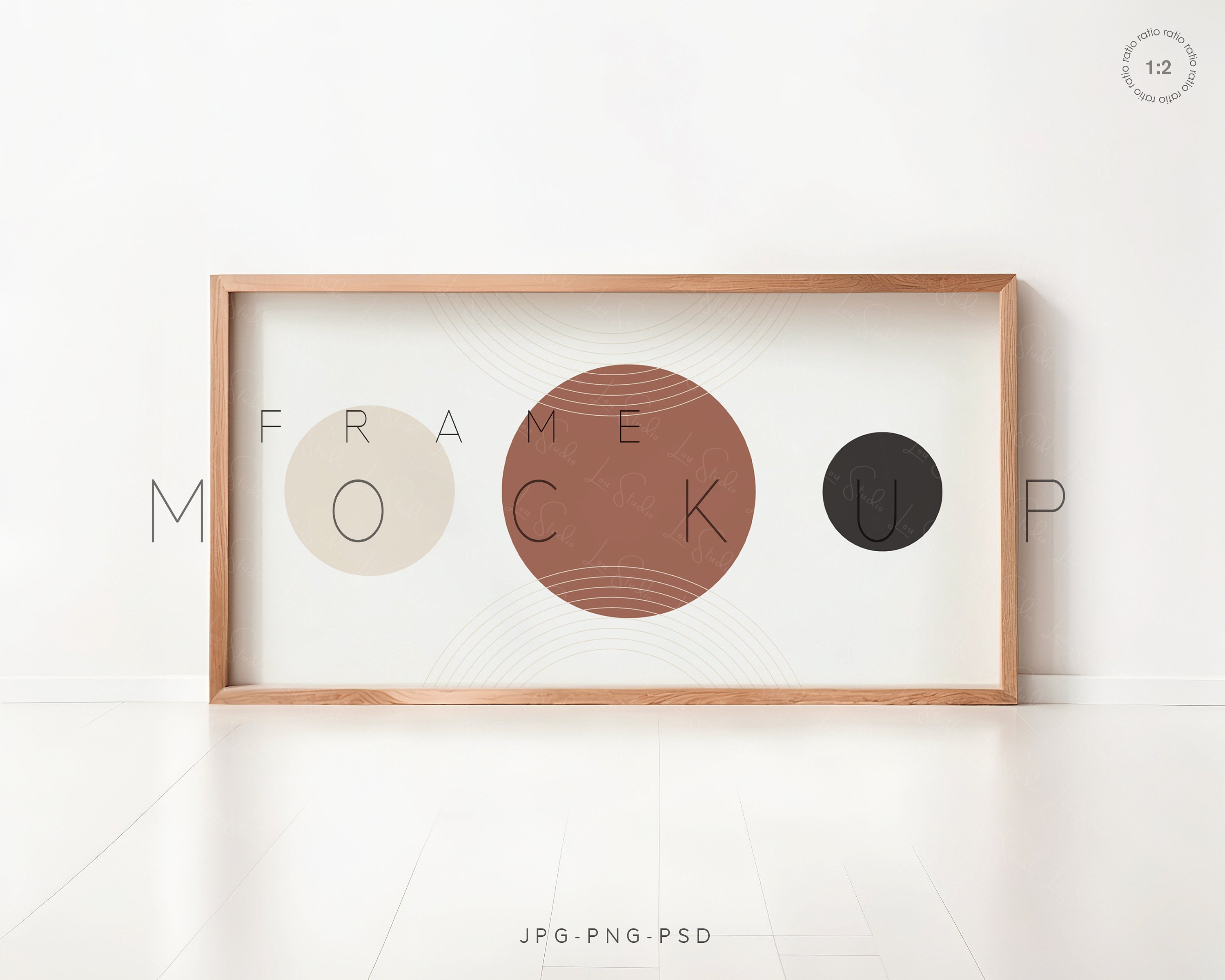 Minimalist Wood 1x2 Frame Mockup, Horizontal Poster Display (JPEG