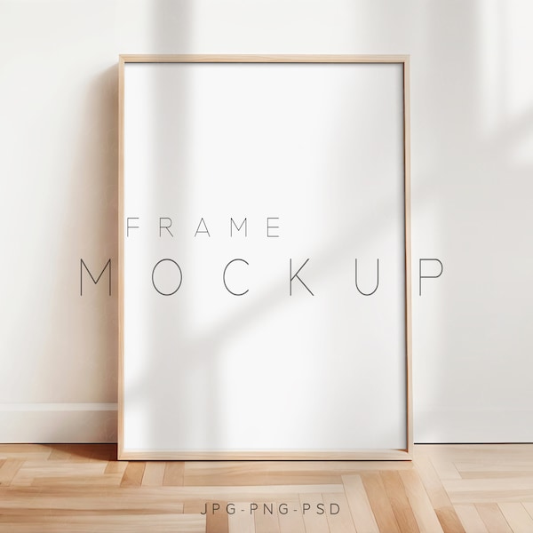 A4 Wood Frame Mockup, Modern Digital Mockup, A4 Minimal Framed Art Display, Shadow Overlay, Simple Clean Frame Template, Smart Object, L103