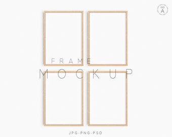 A4 Minimalist Wood Frame Mockup, Modern Vertical Poster (Digital Download)