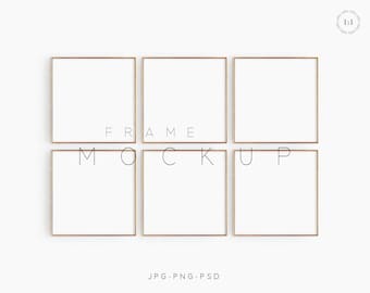 Thin Wood Frame Mockup, Square Gold Frames Set (Digital Download)