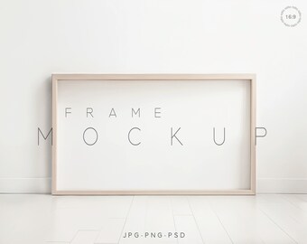 16x9 Wood TV Frame Mockup, Minimalist Horizontal Poster (Digital Download)