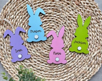 SVG Easter Basket Tags, Name Tag File, Bunny Tag SVG, Laser Cut File