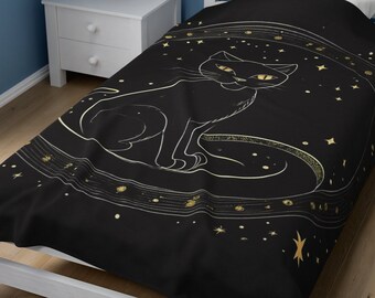 Celestial Cat Plush Blanket: Gift for Cat Lover