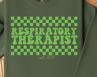 Retro Respiratory Therapist Sweatshirt: Vintage Checkerboard RT Gift