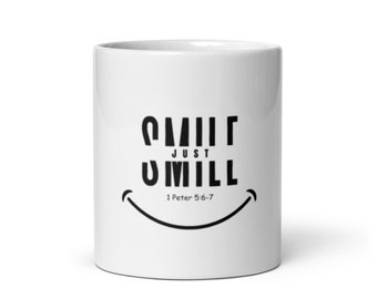 White glossy Just Smile Mug