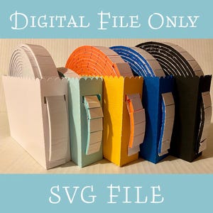 スカラップフォームテープボックス、フォームテープディスペンサーSVG、フォームテープ収納テンプレート、カラーフォームテープホルダー、フォームロールオーガナイザーデジタルファイル