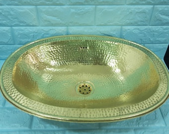 Brass Oval Drop-in Bathroom Sink with Smooth Finish , Unlacquered Brass Sink  , Oval Sink Enrgaved, Solid Brass Bathroom Vanity Sink