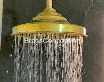 Cabezal de ducha de lluvia de latón sin lacar: ducha exterior de estilo vintage