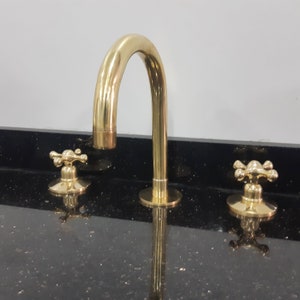Handcrafted Moroccan Solid Brass 3-Hole Bathroom Faucet