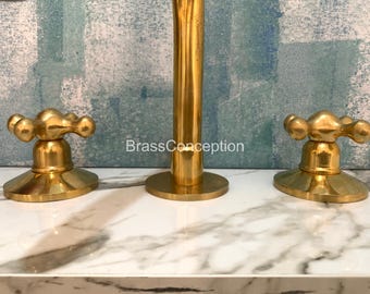 Unlacquered Brass Bathroom Faucet: 3-Hole Solid Brass Vanity Sink Tap
