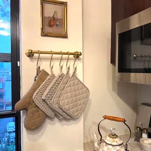Unlacquered Brass Pot Rail with "S' hooks,solid brass hanging pot and pan,Brass Wall Mounted Pot Rack, Hanging Bar with 16mm Rod for Pan Pot